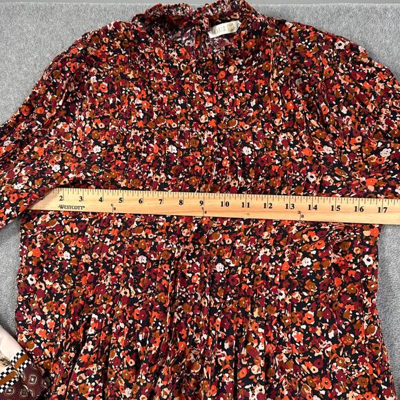 Marie Oliver Catie Midi Dress Size Small Silk Floral Long Sleeve High Neck Pleat - Picture 7 of 13